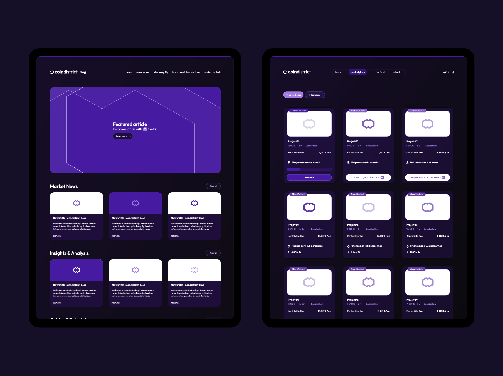 Mockup tablettes habillage UI/UX site web Coin District