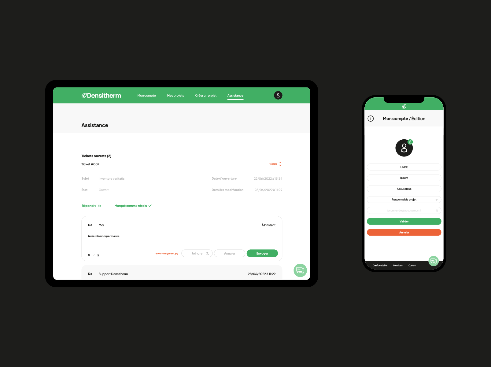Mockup tablette et smartphone habillage UI UX profil Densitherm