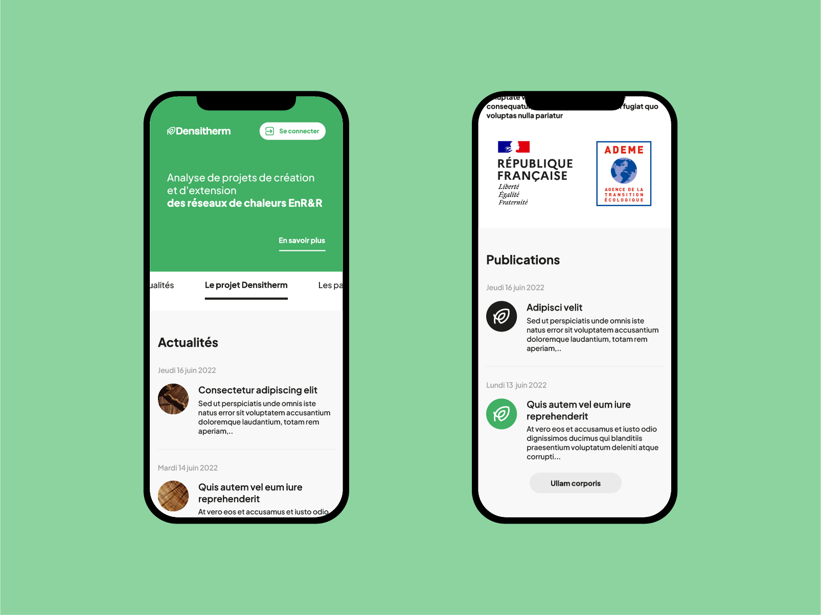 Habillage graphique smartphone site internet public Densitherm