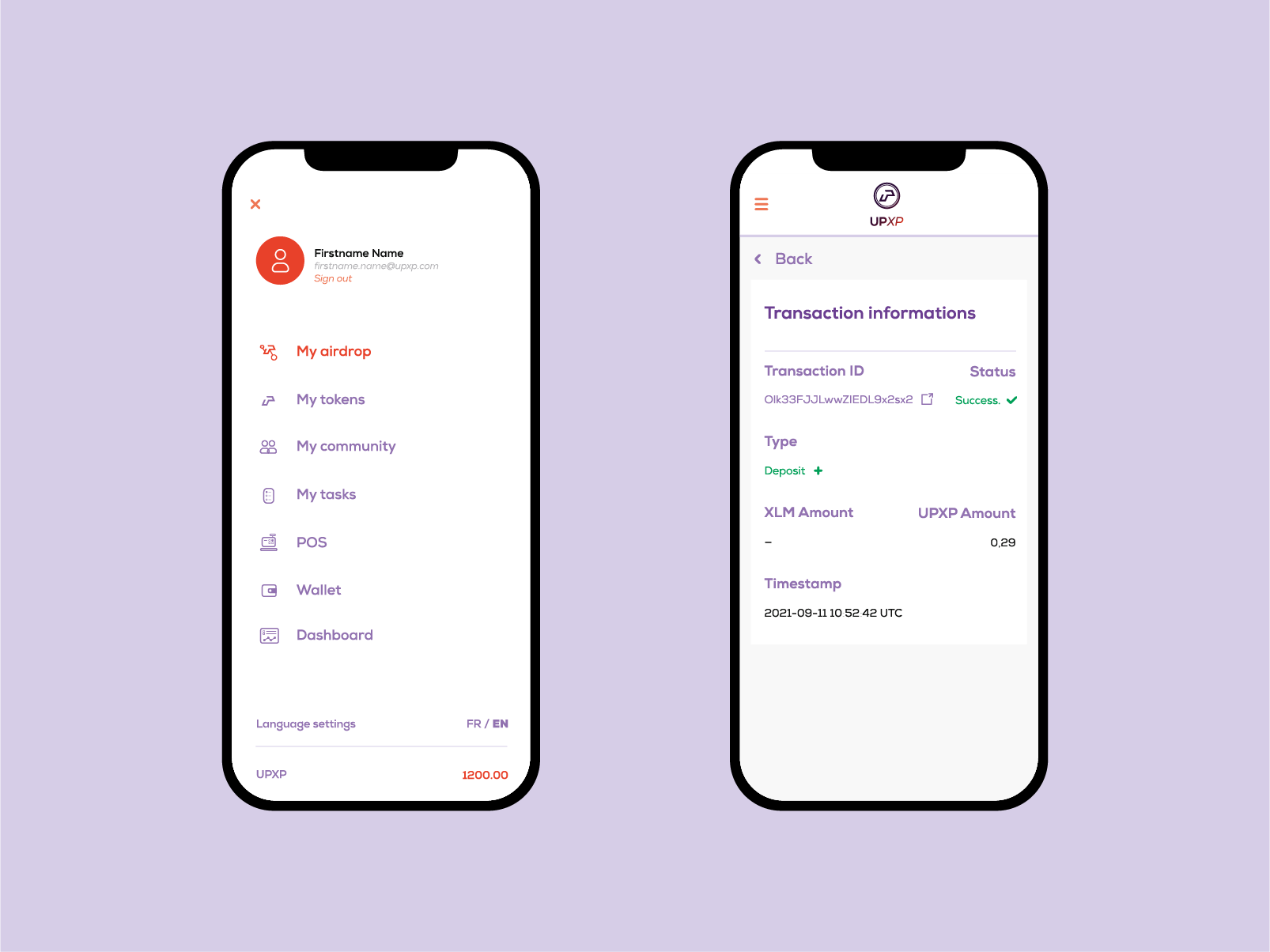 Smartphone mobile UI UX Portefeuille / Wallet UPXP